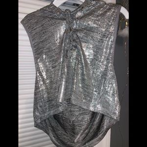 Silver Metallic Crop Top With Hood
